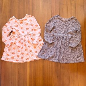 Cat & Jack Pink Pumpkin Print and Brown Floral Long-Sleeve Casual Dresses